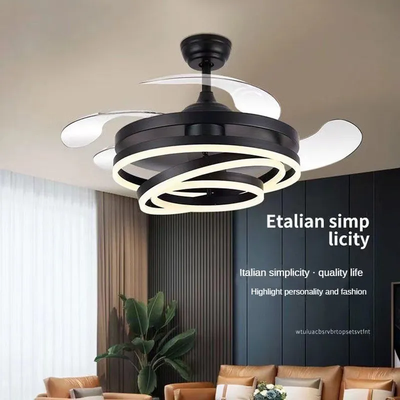 New Scandinavian Ceiling Fan Living Room LED Luster Invisible Light Bedroom Remote Control Reversible Blade Home Decor Fan Lamps