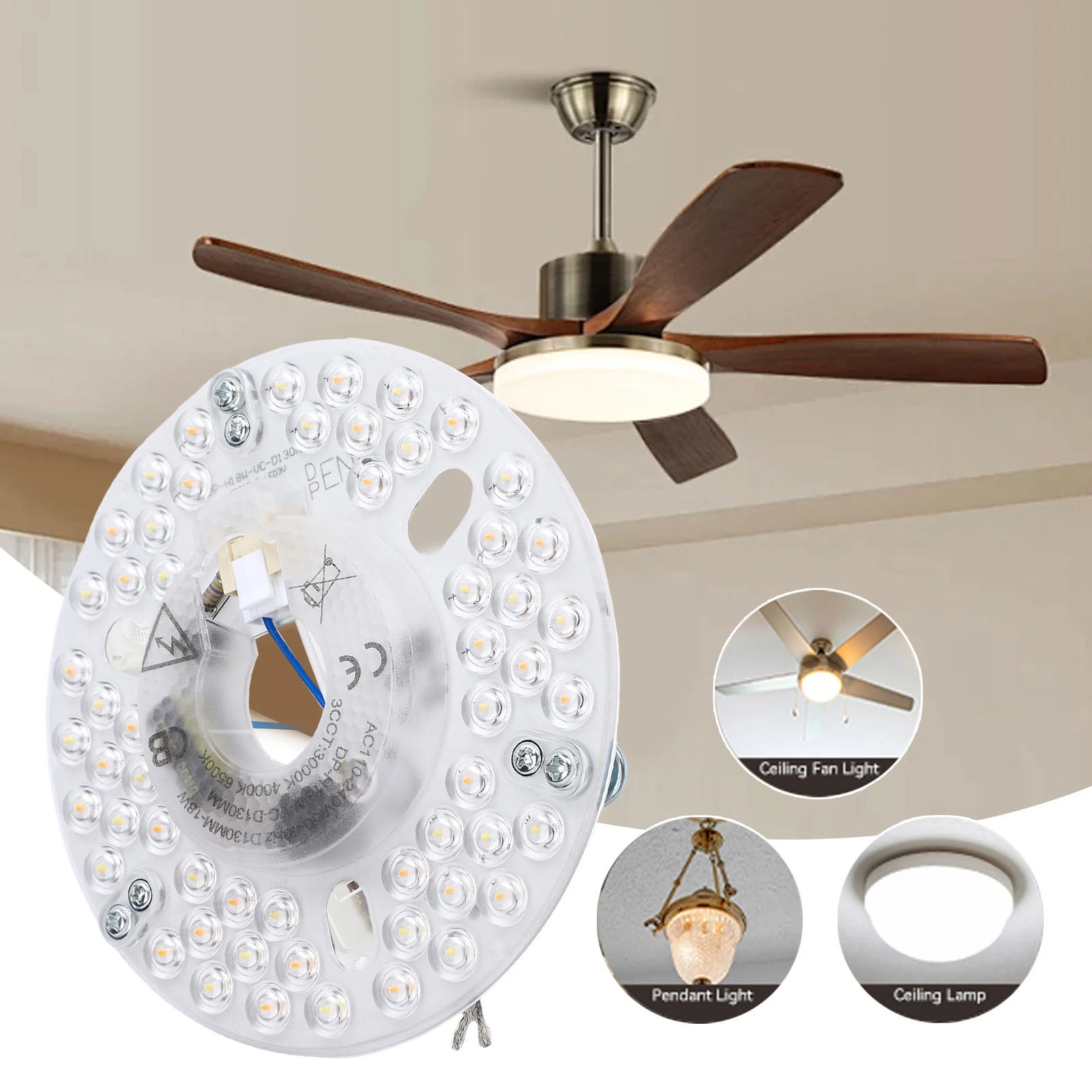 

Ceiling Fan Light Replacement Panel Magnetic 18W 3CCT 3 Color Temperature Energy Saving Round Ceiling Fan Light LED Panel