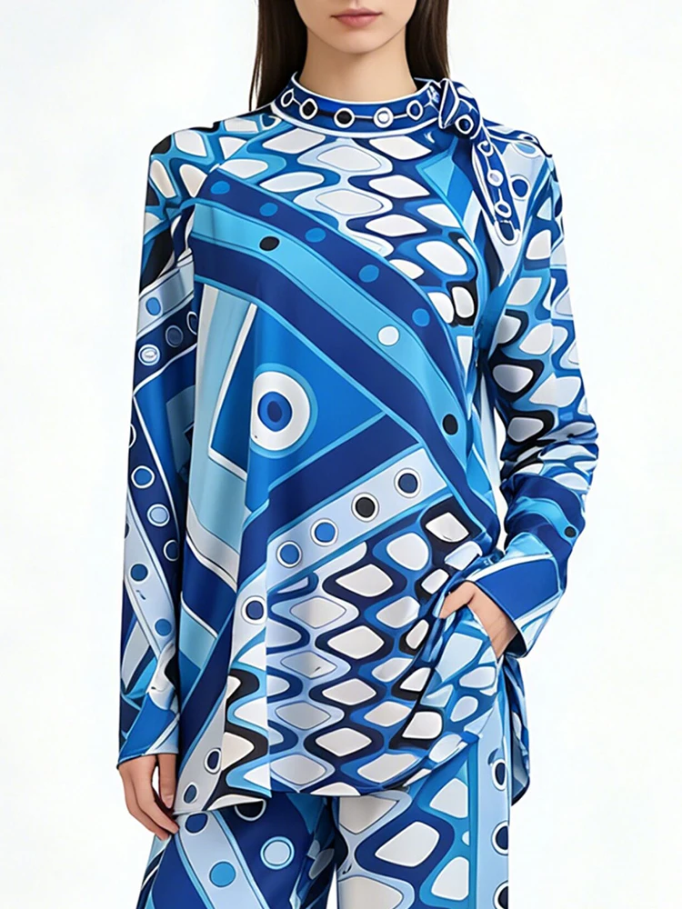 2026 Autumn Women's Clothing Retro Geometric Positioning Print Round Neck Strap Pullover Dress Fashion Loose Straight Skirt