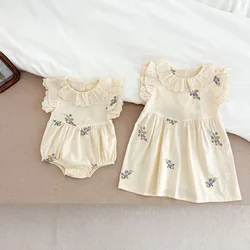 MILANCEL Korean Summer Girls' Clothing Embroidered Floral Childrens Princess Dresses Charming Baby Bodysuit Sister Outfits