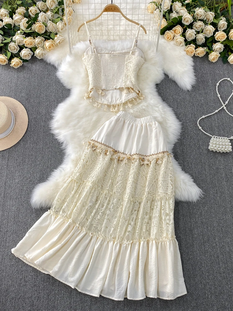 المرأة تقسم شرابة هيم تصميم سترة عالية الخصر مظلة كبيرة تنورة المرأة الجديدة تطريز أنيق أنيق قطعتين مجموعة #4