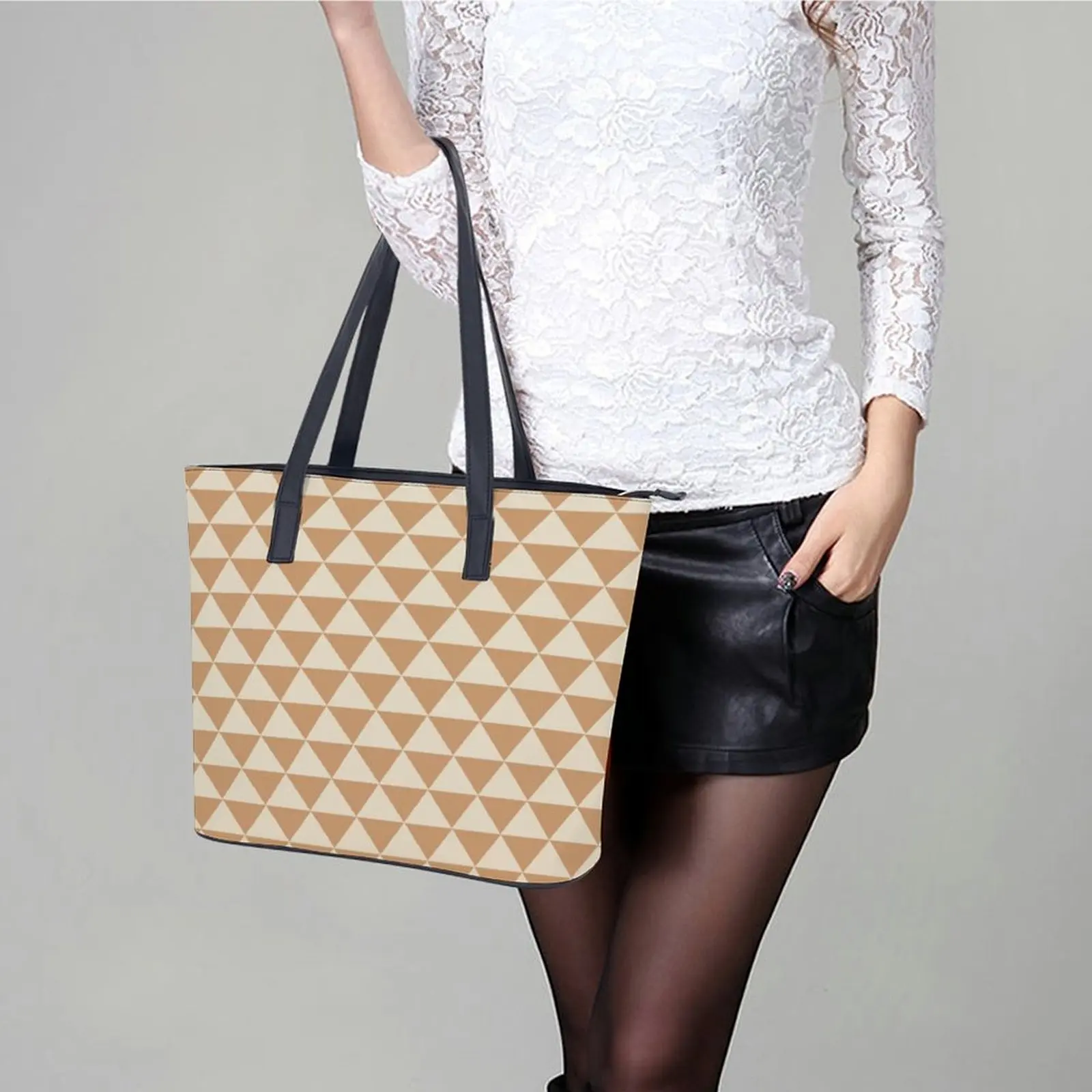 Fashion Abstract Triangle Handbags Luxury P-Pradas Shoulder Bag Beach PU Leather Tote Bag Women Christmas Gift Hand Bags