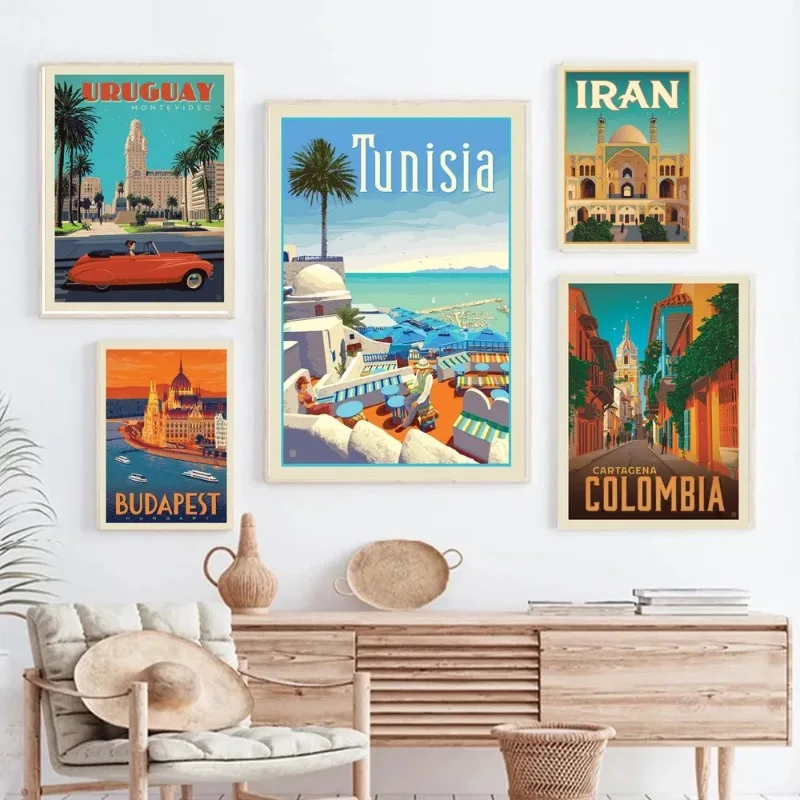 Tunisia Colombia Travel City World Landscape Vintage Poster Prints Wall Art Canvas Painting Picture Gift Room Bedroom Home Decor