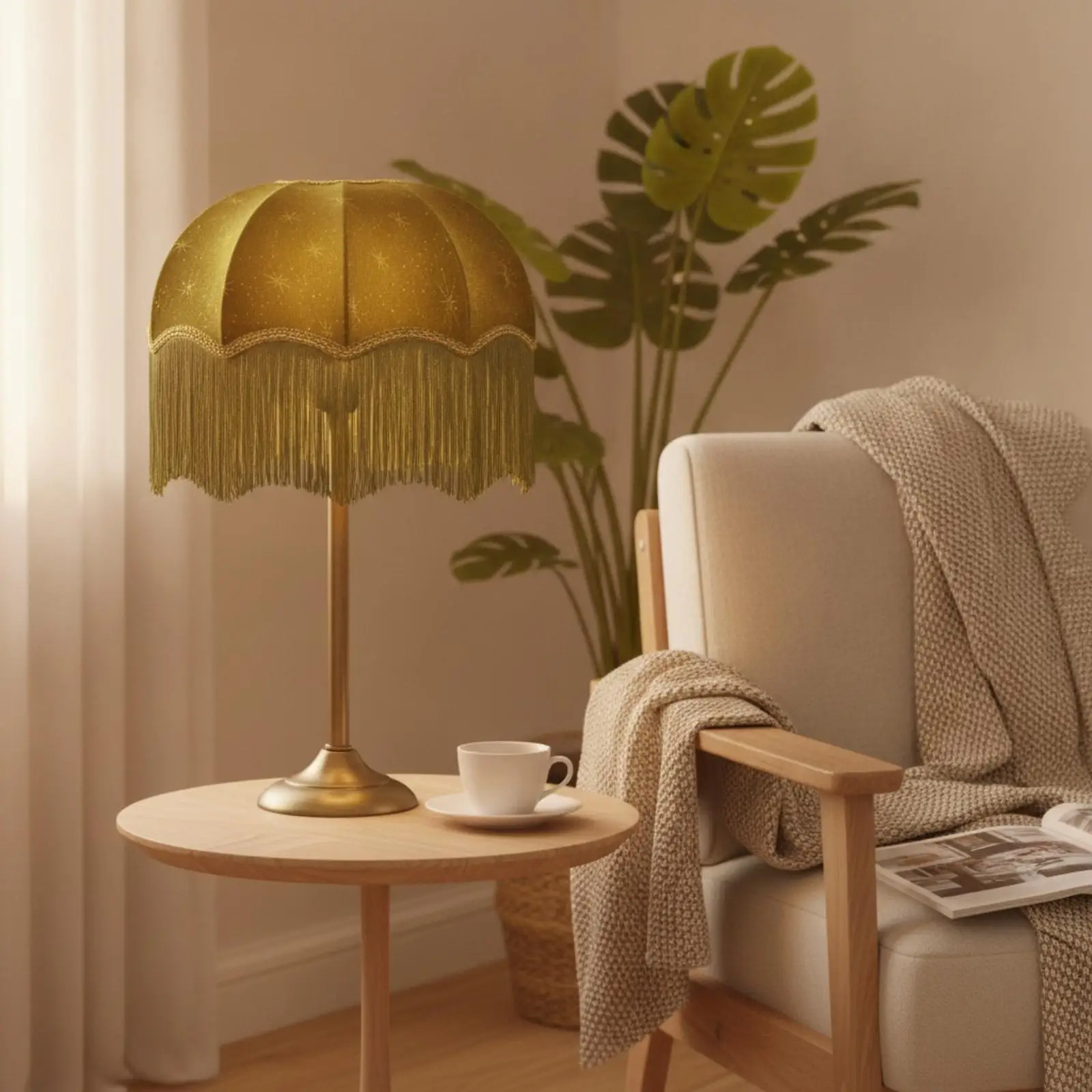 Modern Velvet Lamp Shade Fringe Dome Lampshade for Stand Lamp Table Light Living Room Bedroom Decorative Accessory