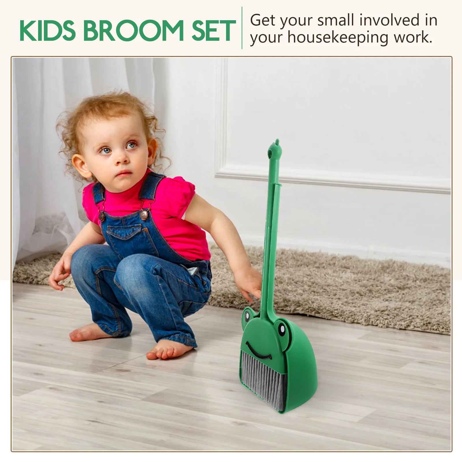 

2 Pieces Soft Broom Set Kids Cleaning Tools Dustpan Brush PP Material Safe Smooth Surface Home Use