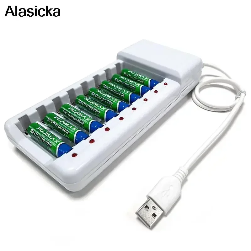 For AA/AAA Ni-Cd Rechargeable Batteries for Remote Control Microphone Camera Battery Charger Intelligent 4 6 8 Slots USB Cable