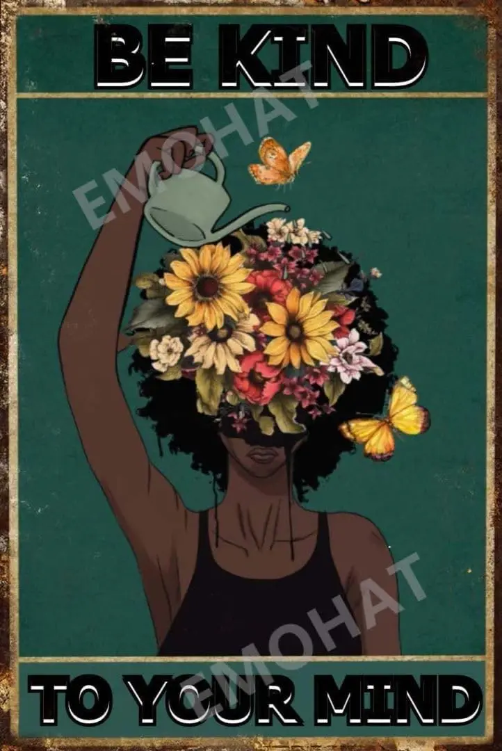 Hippie Metal Signs Be Kind to Your Mind Tin Sign Floral Girl Home Decorations Inspirational Wall Art Retro Decor Bar Coffee sign