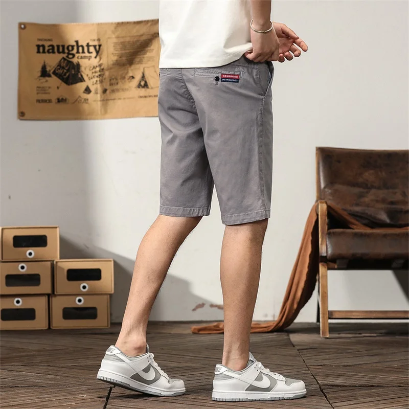 New Fashion Summer Men's Outdoor Cargo Shorts Solid Color Cotton Casual Half Pants Mid Waist Beach Shorts Cotton High Quality