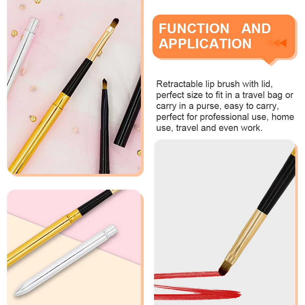 

6Pcs Lipstick Brush with Lids Retractable Design Bionic Wool Bristles Comfort Grip for Smudge Free Lips Makeup Accessory Women