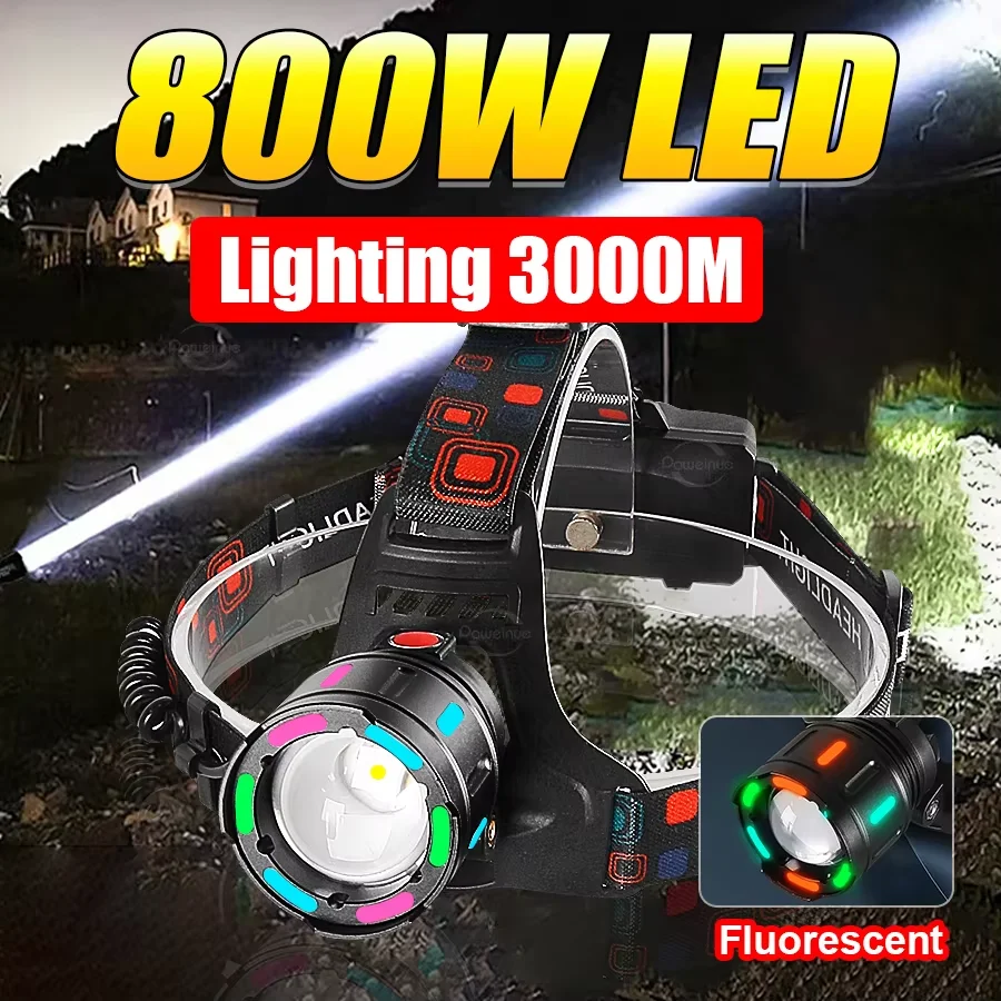 

NEW 800W Super Powerful LED Headlamp 18650 USB Rechargeable Headlight Waterproof High Power Camping Fishing Head Lantern XHP360