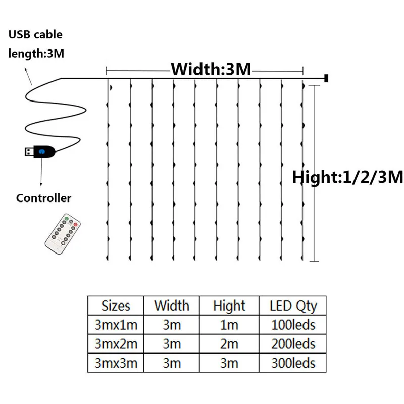 Guirlande de Rideaux Lumineuse LED Décorations de Lumières Féeriques, pour Chambre, Mariage, Nouvel An et Noël