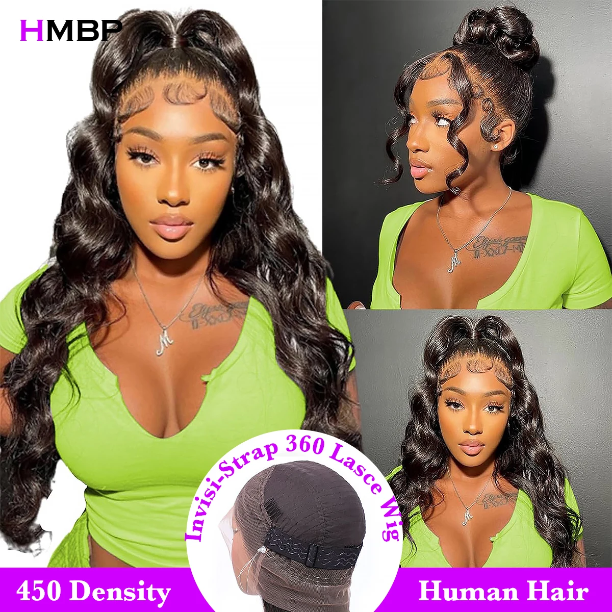 

450 Density Invisible Strap 360 Glueless Wigs Human Hair Body Wave 360 Full Hd Lace Wig With Invisible Adjustable Strap 38Inch