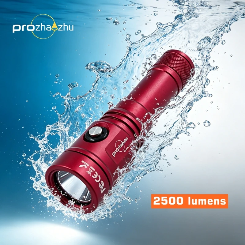 

PROZHAOZHU DL-B50-PLUS 2500 люмен USB-C водонепроницаемый фонарь для дайвинга IP68 номинальная мощность 100 м фонарик для подводного плавания