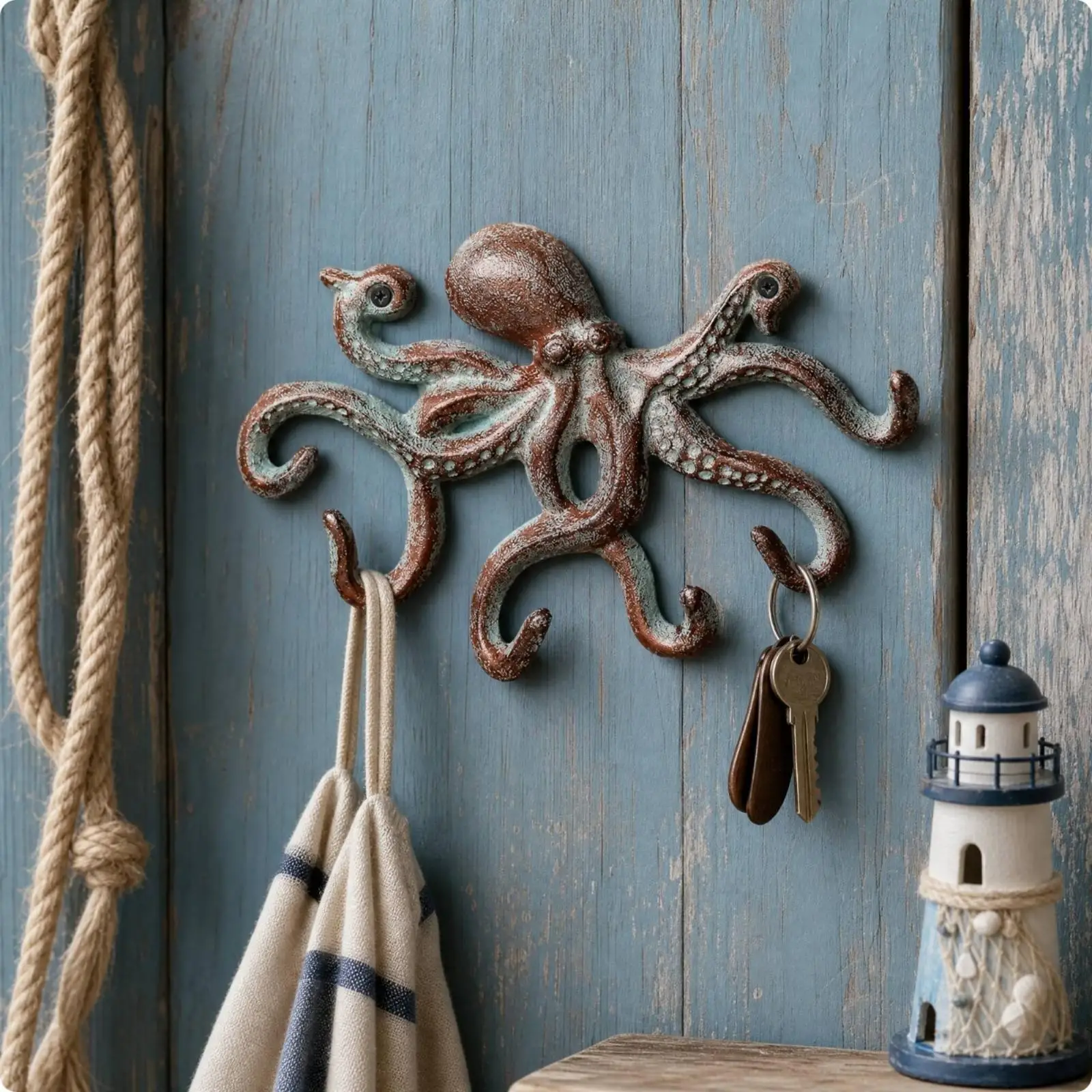 Cephalopod Octopus Wall Hook Iron Art Decor Mounted Hanger for Lightweight Items in Hallway Bathroom Space Saver