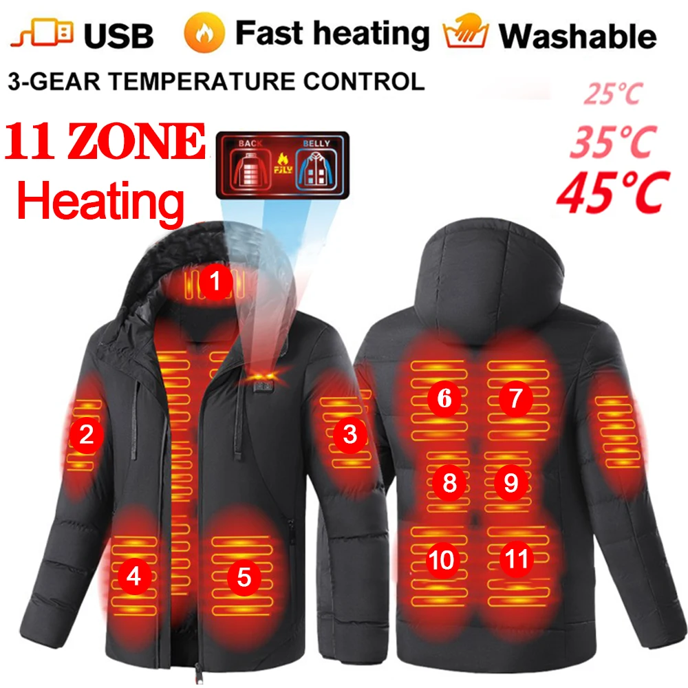 

Men 11 Areas Heated Jackets Winter Warm Hooded Jackets USB Electric Heating Jackets Warm Sports Thermal Coat Waterproof Jacket