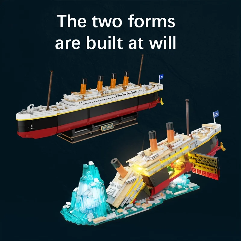 Model statku wycieczkowego Titanic, dwa modele do dowolnego montażu, duże klocki konstrukcyjne, ręcznie robiona dekoracja nawigacyjna.