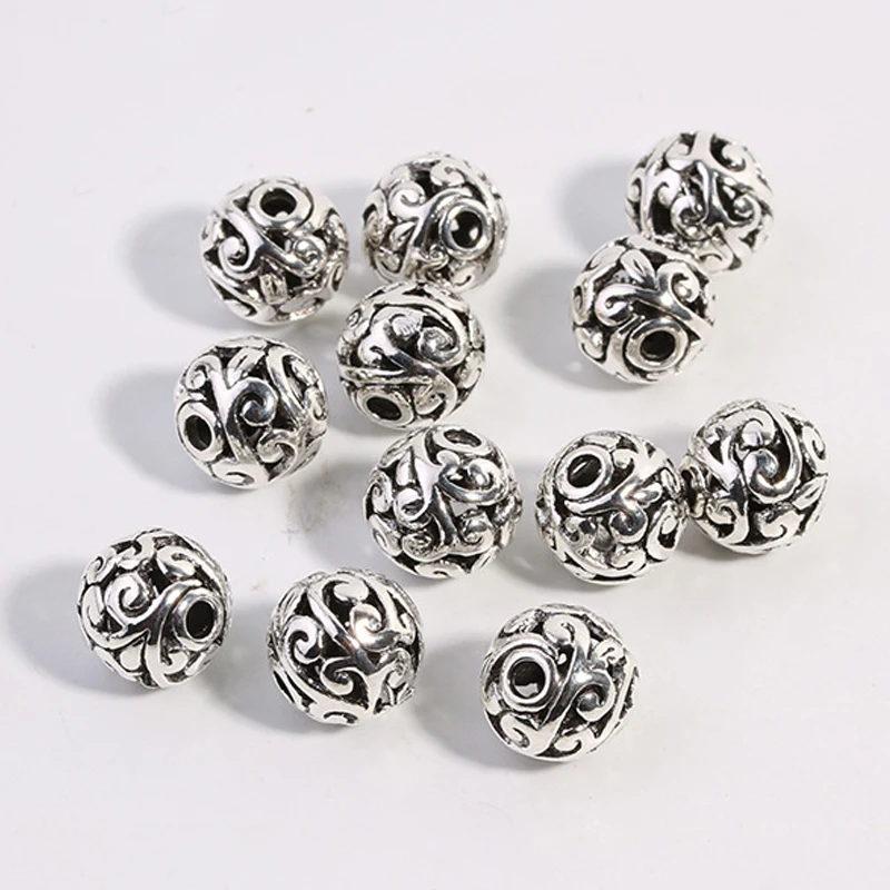 Juya 10 20 Stück/Lot 10 12mm Gravierte Perlen Hohl Antik Gold Silber Beschichtete Metallperlen für DIY Damen Herren Perlenarbeiten Schmuckherstellung – Detail 8
