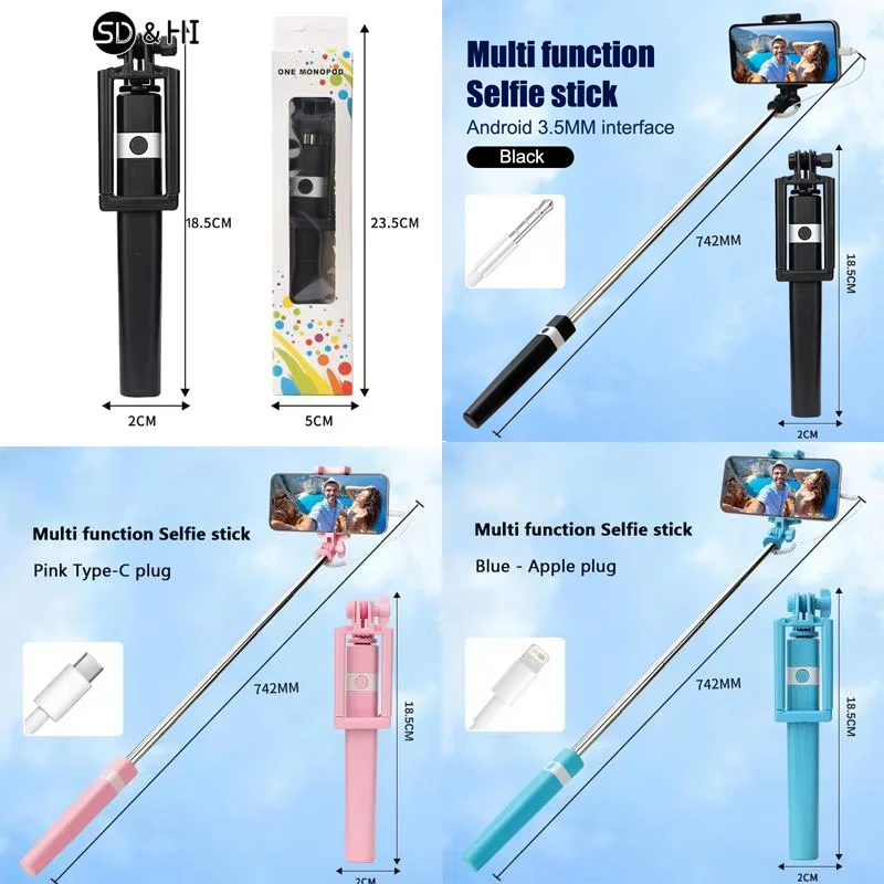 New Wire Controlled Selfie Stick Suitable Type-C Plug Mini Portable Selfie Stick