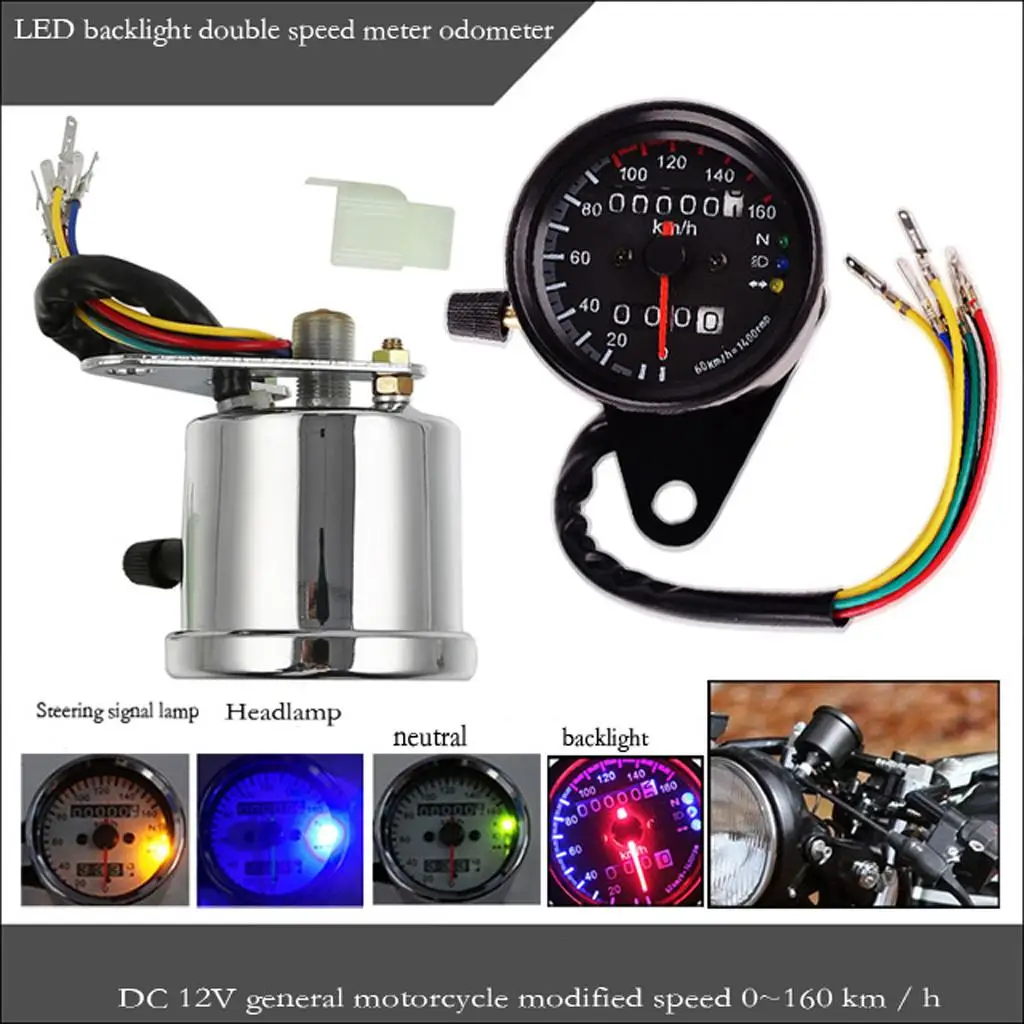 12V Motorcycle Odometer KMH Speedometer LED Backlight Black