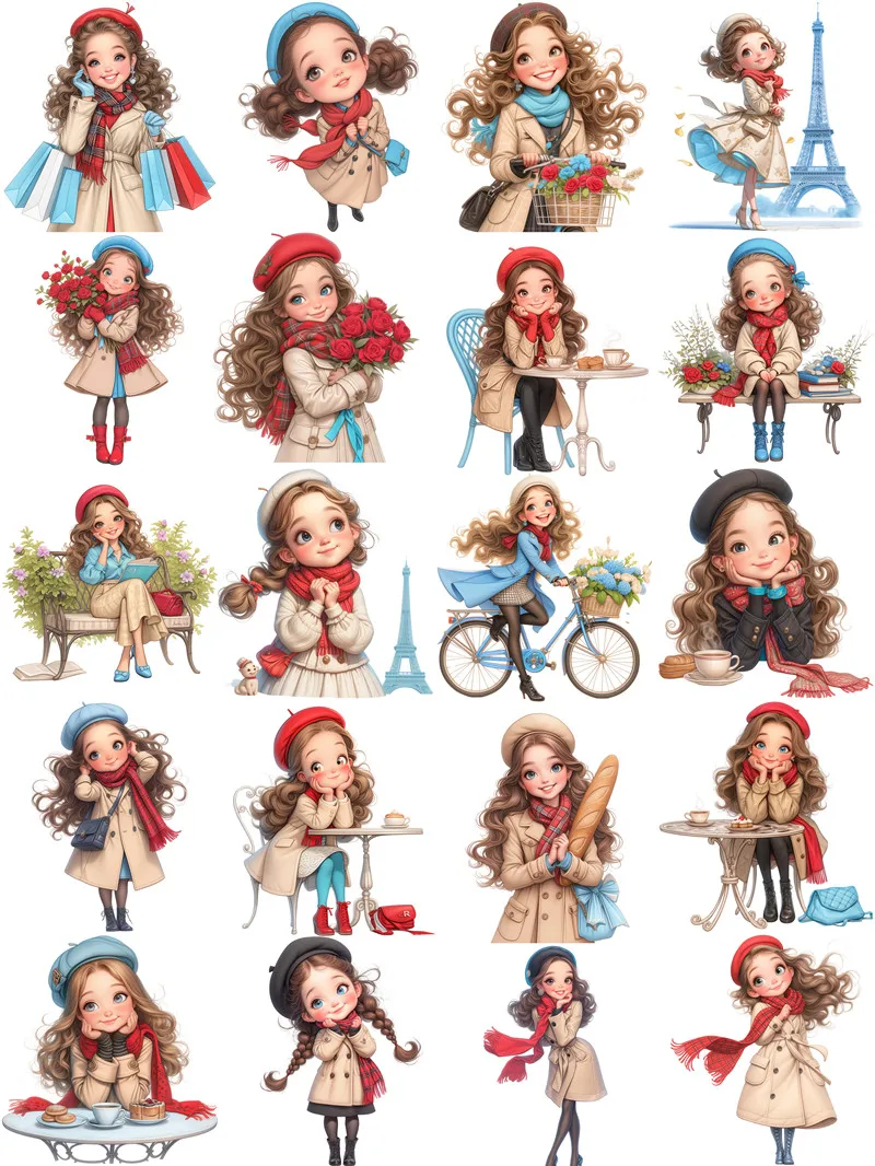 Cute Paris girl Stickers Crafts And Scrapbooking stickers kids toys book Decorative sticker DIY Stationery