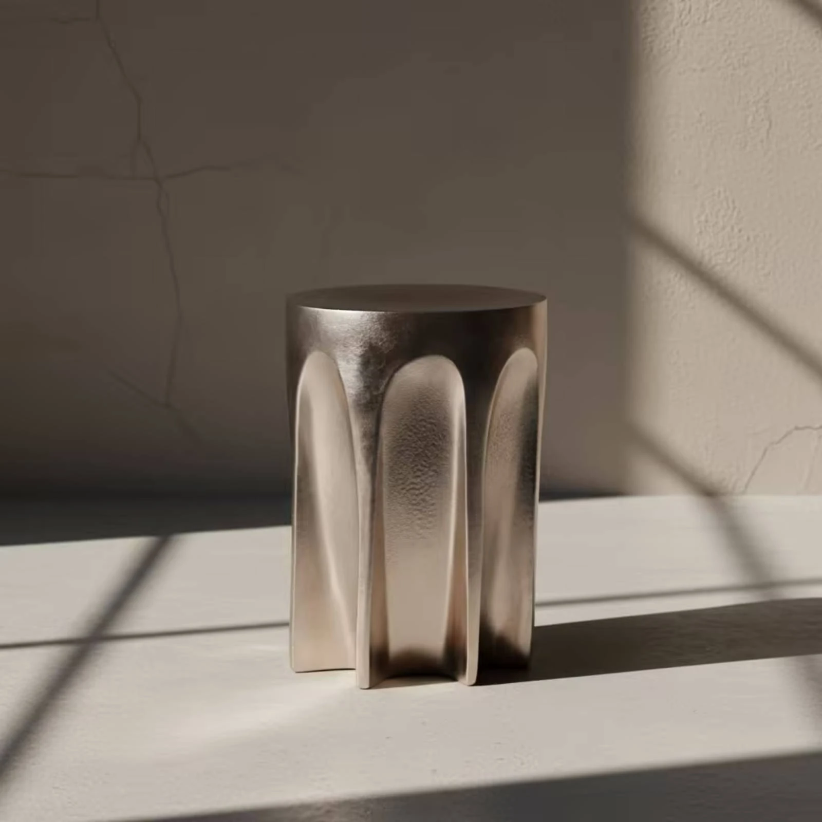 Aluminum Cylinder Modern Silver Pedestal Sculptural Object Metal Decor for Interior Designers, Coffee Table, Entryway Console