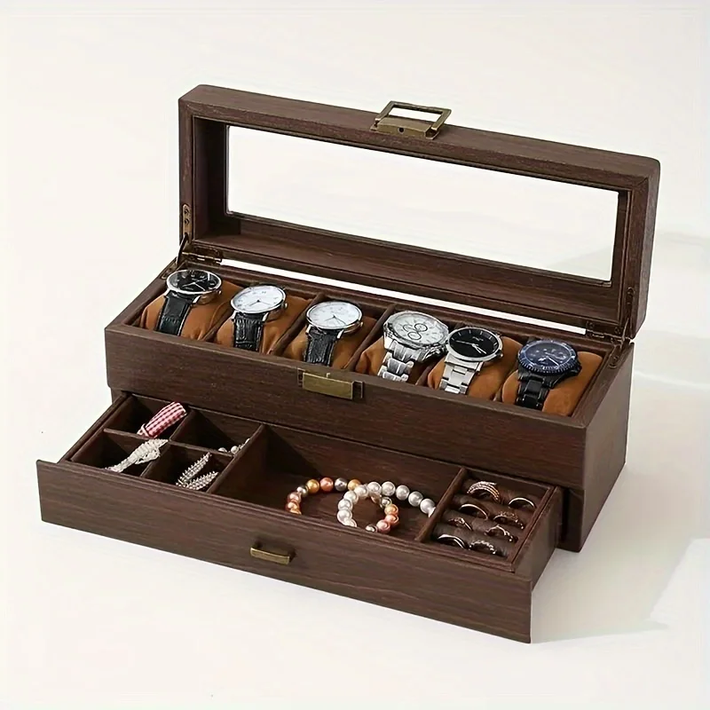 6 Slot Double Deck Antique Watch and Jewelry Storage Case for Watches Accessories and Collectibles - Ideal Gift Jewelry  Display