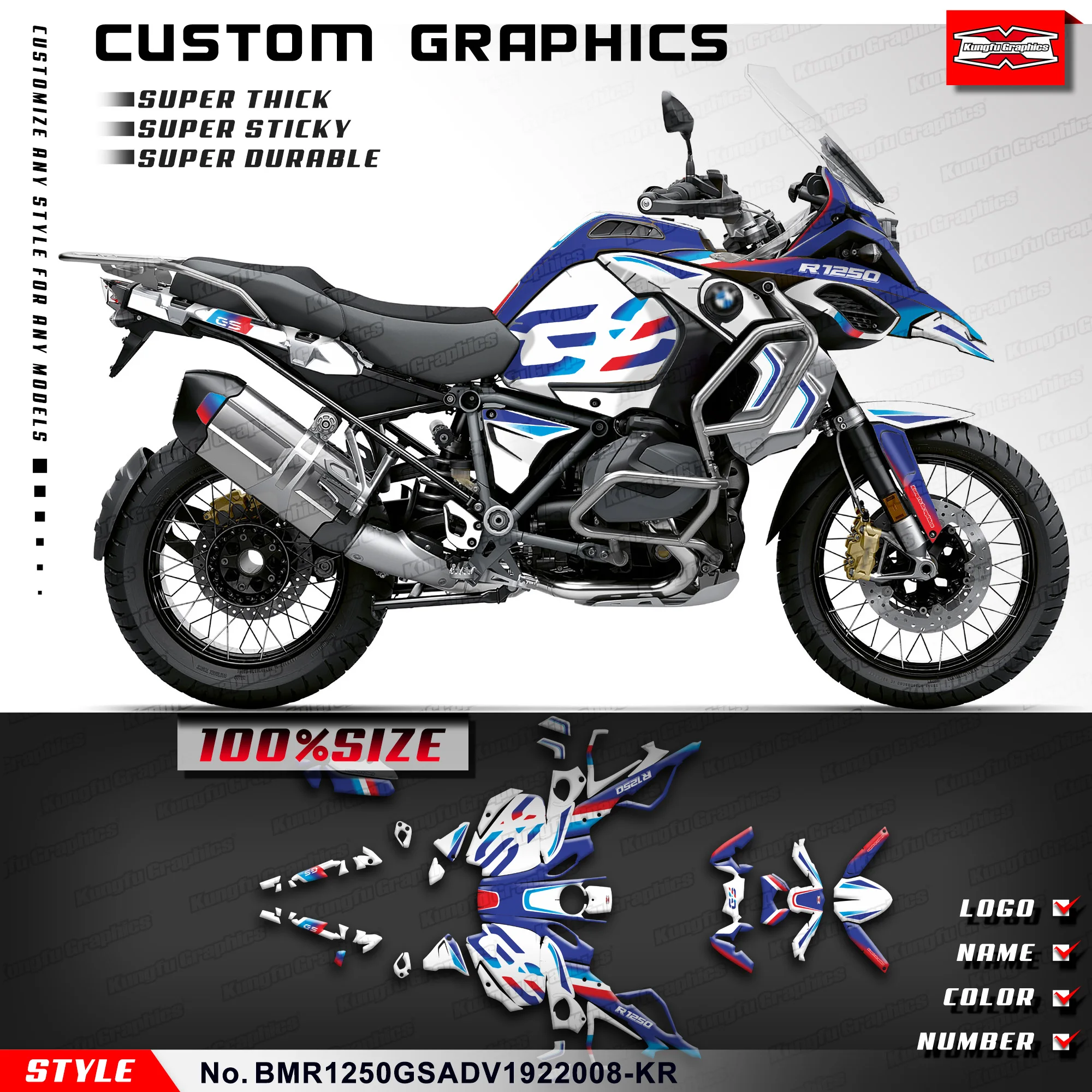 

KUNGFU GRAPHICS Motorrad Sticker Set Vinyl Wrap Full Decal for BMW R1250GS R1250 GS ADV Adventure 2019 2020 2021 2022