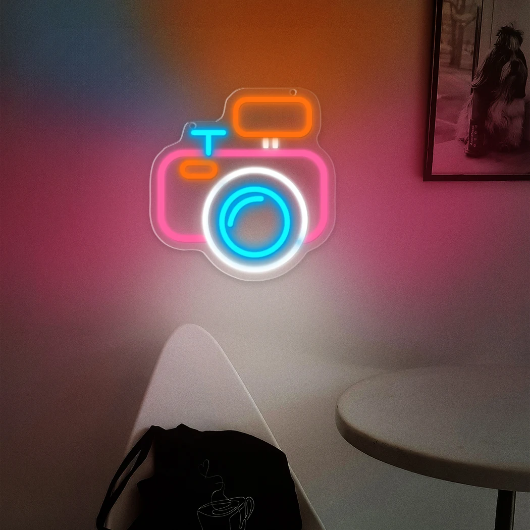 Insegne al neon per fotocamera Luce al neon a LED per galeria di studi fotografici Mostra fotografica Sala d'arte Ristorante Bar Decorazione da parete per stanza