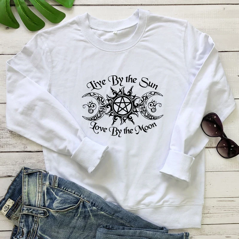 

live by the sun love by the moon Sweatshirt vintage Women Long Sleeve jumper Celestial Goddess pullovers