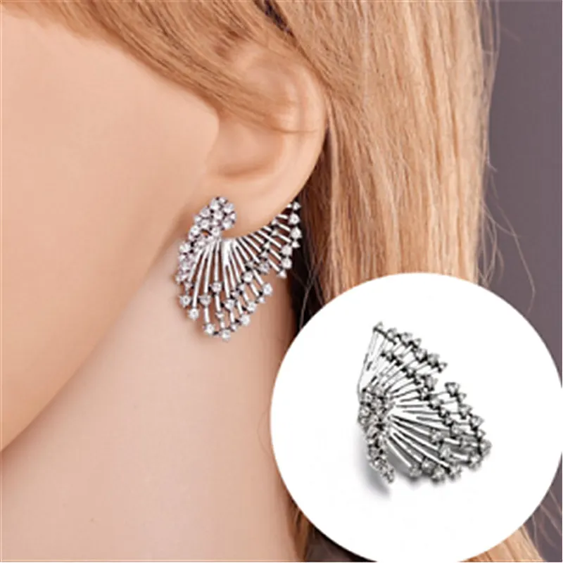 Crystal Rhinestone Wing Earring Vintage Angel Wing Statement Stud Earrings Metal Women Brincos Fashion Jewelry Accessories 1PCS!