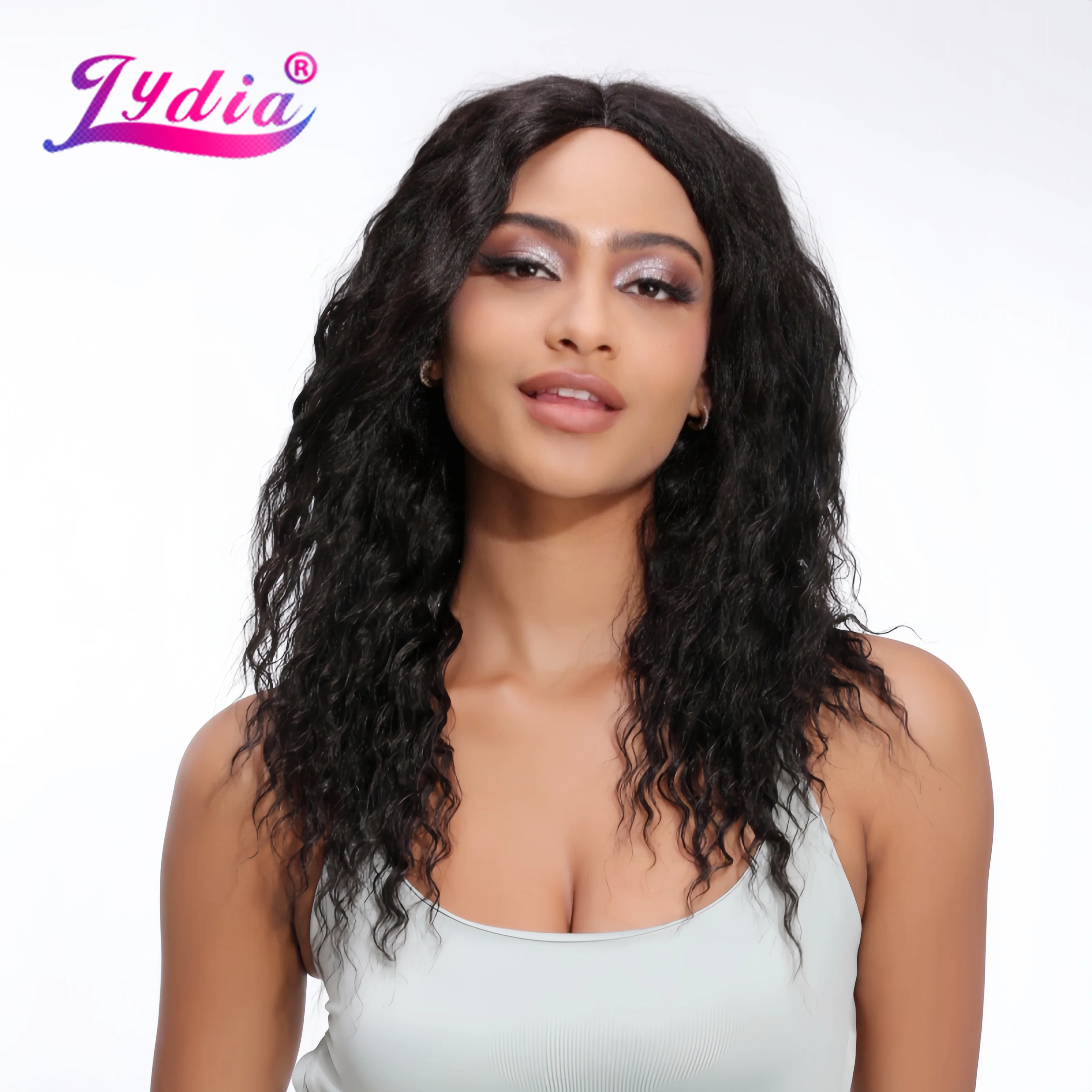 Lydia Long Synthetic Lace Head Line Wigs for Women Wavy Heat Resistant Fiber Mixed Hair Curly Wig Blonde Daily&Party