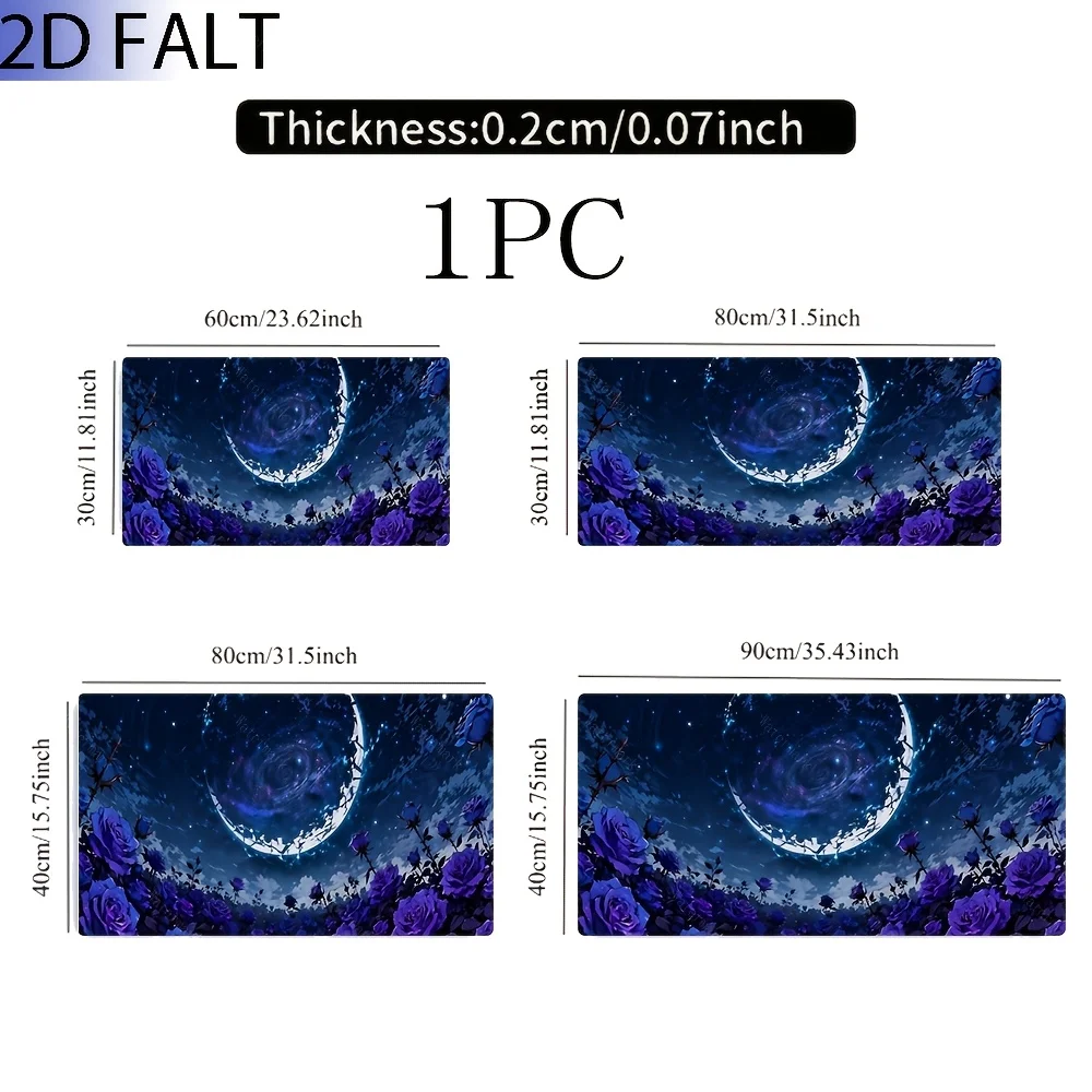 Extra Large, Non-Slip Desk Mat, Mouse Pad, Dark Blue Starry Sky Swirl with Purple Rose Bush Pattern Suitable for PC Office Desk