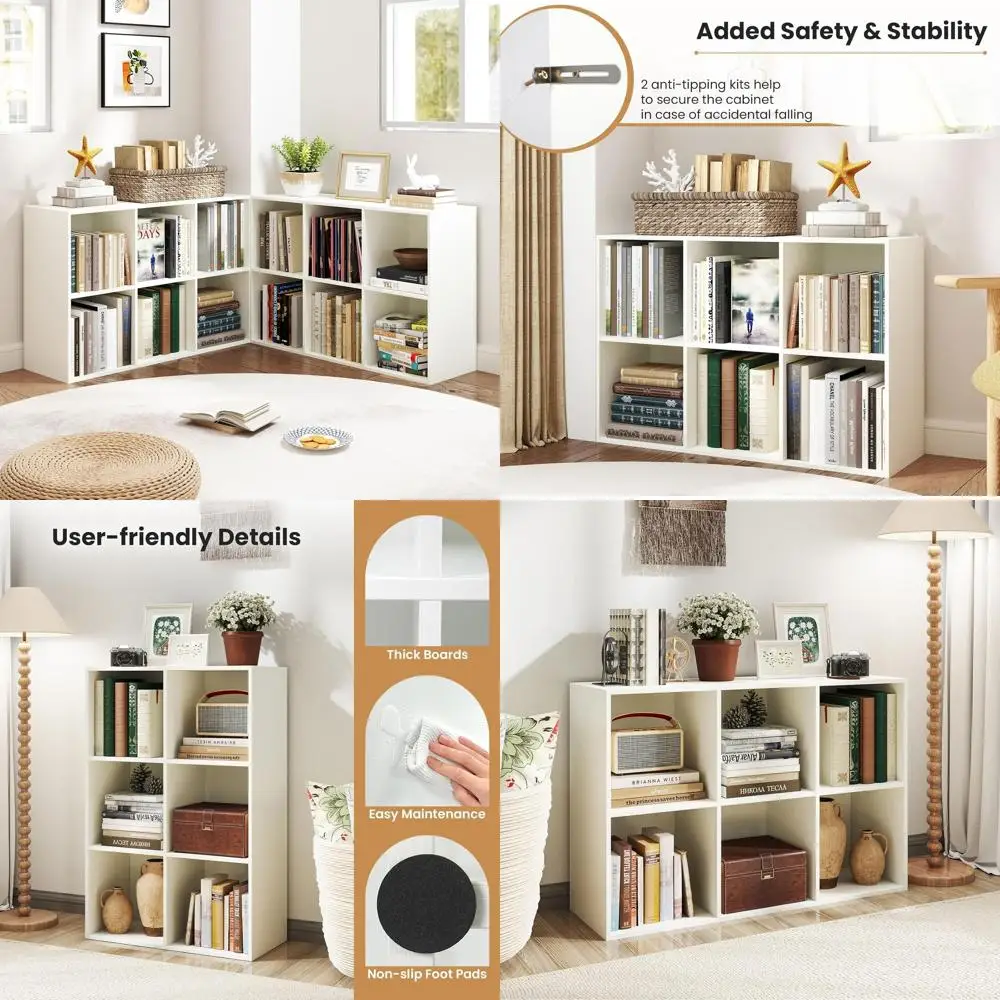 

Трехуровневая белая книжная полка с комплектом защиты от опрокидывания для хранения вещей дома и в офисе