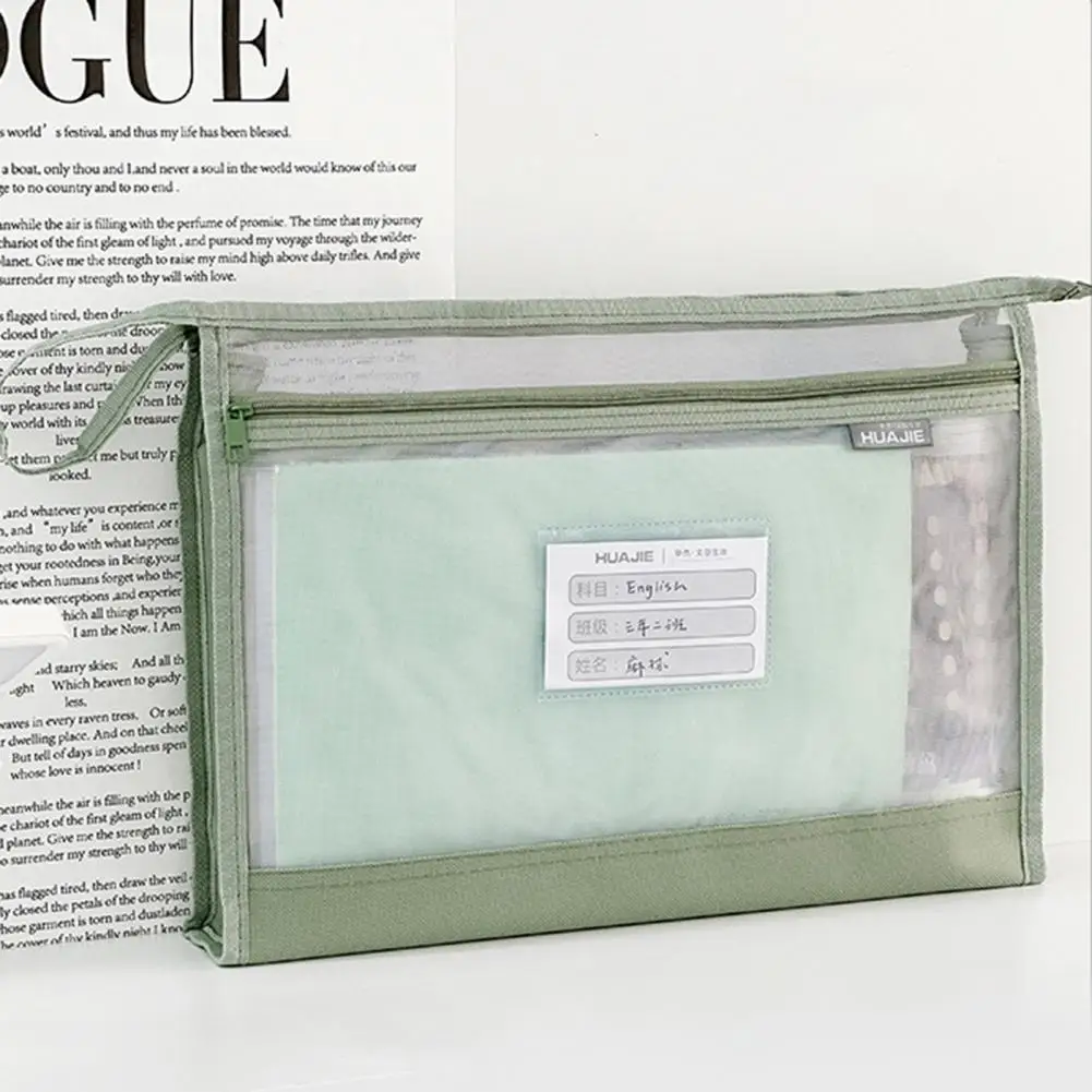 Portable File Holder Double-layer Mesh Zipper Pouch Convenient A4 File Holder for School Office Travel Organization