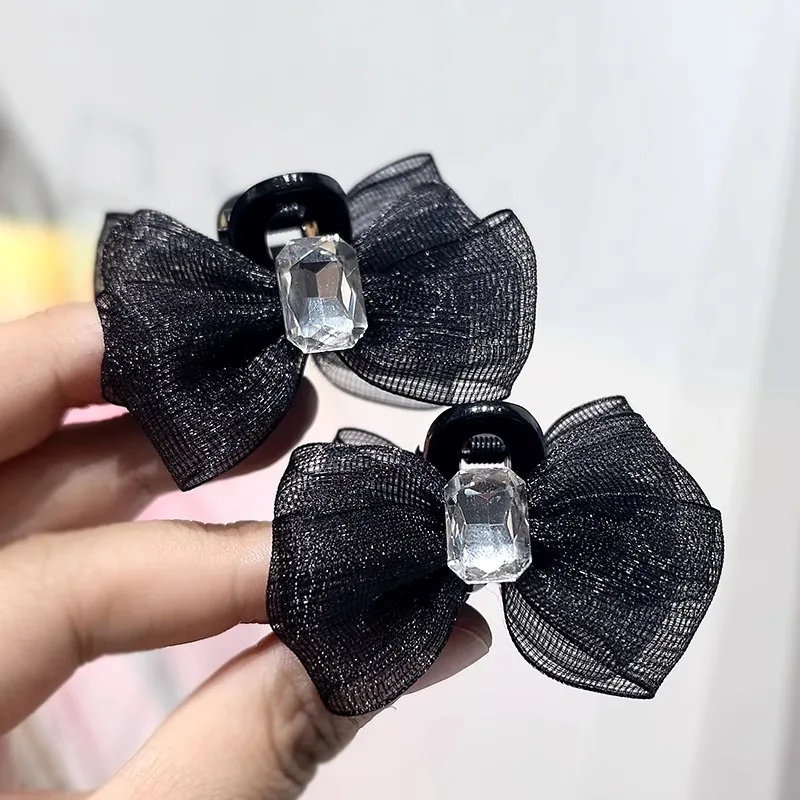 

Diamond Bow Small Hair Grab Clip Female Mesh Bow Hair Claw Bangs Broken Hair Side Clip Girls Princess Head Styling Accessories