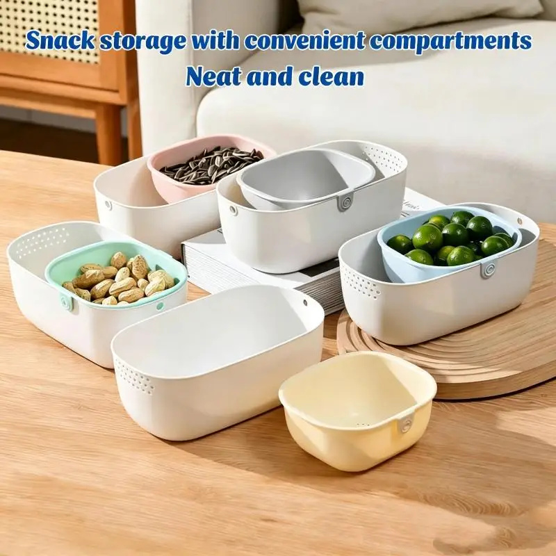 2-Layer Snack Box Compact 2-Tier Fruit Basket/Sunflower Basket With Drainage For Home Couch Movie Night Snacking
