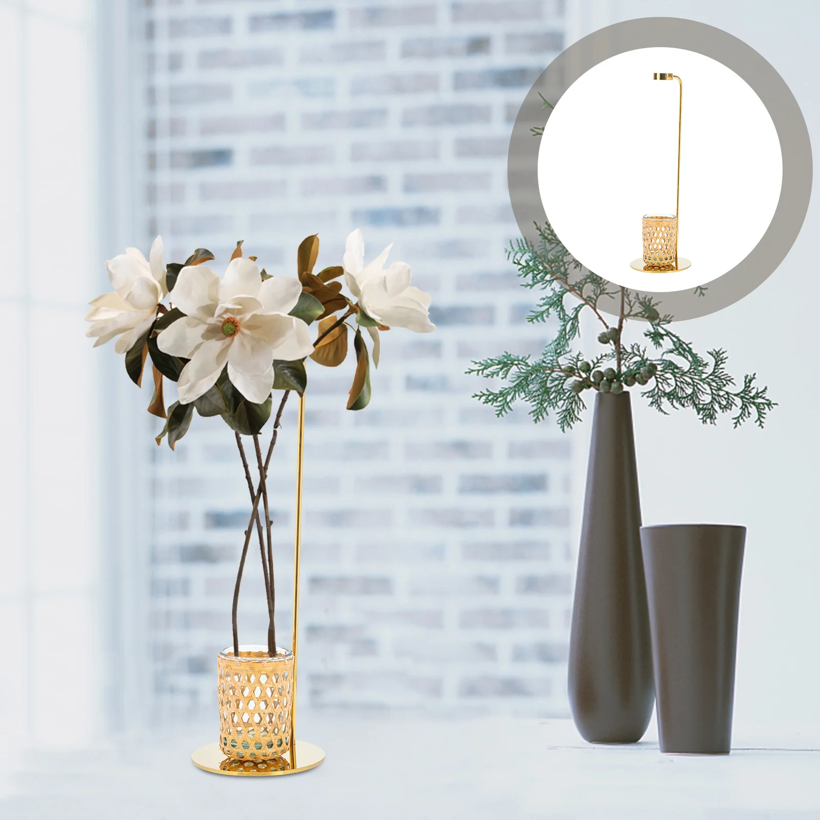 

1 Set Bamboo Woven Vase Metal Frame Hydroponic Plant Container For Desk Window Sill Decor Desktop Flower Arrangement Cup Glass