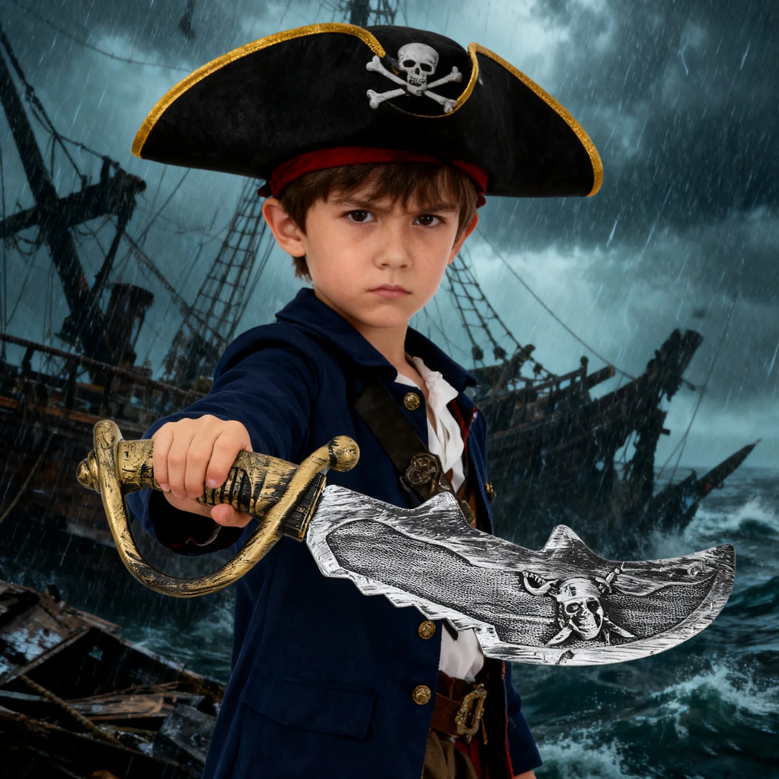 

Pirate Sword Kids Plastic Sword Prop For Halloween Costume Party Lightweight Pretend Play Role-Play Accessory For