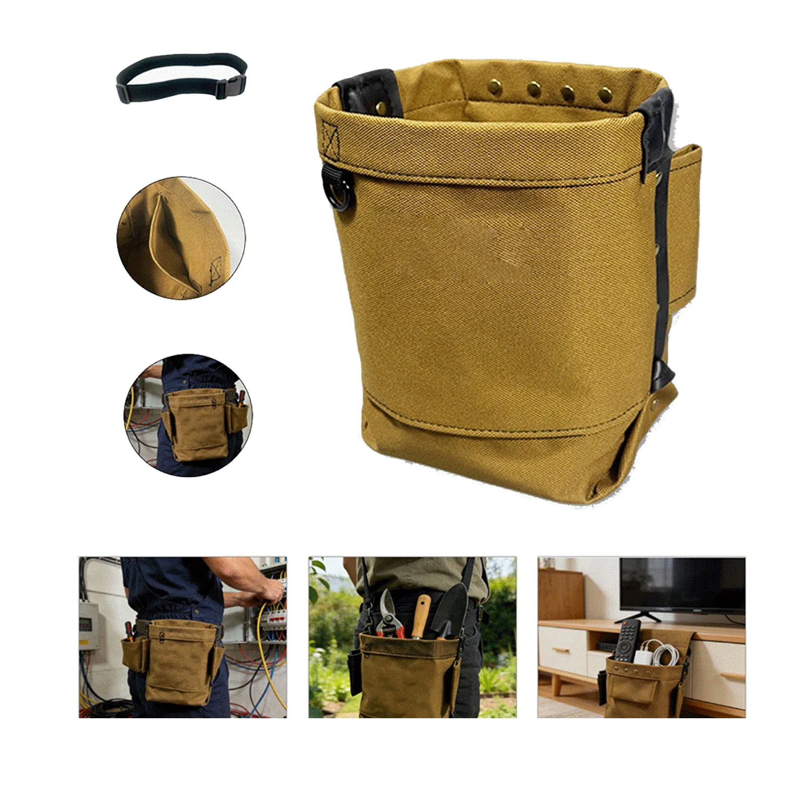 Adjustable Canvas Tool Pouch for Belt Mounting with Multiple Pockets to Tool Carrying for Contractors and DIY Users