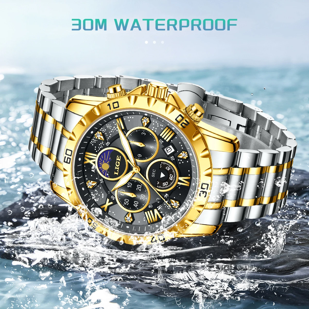 LIGE Luxury Watch for Man Quartz Sports Men Watch Waterproof Luminous Stainless Steel Chronograph Men's Watches Clock Reloj