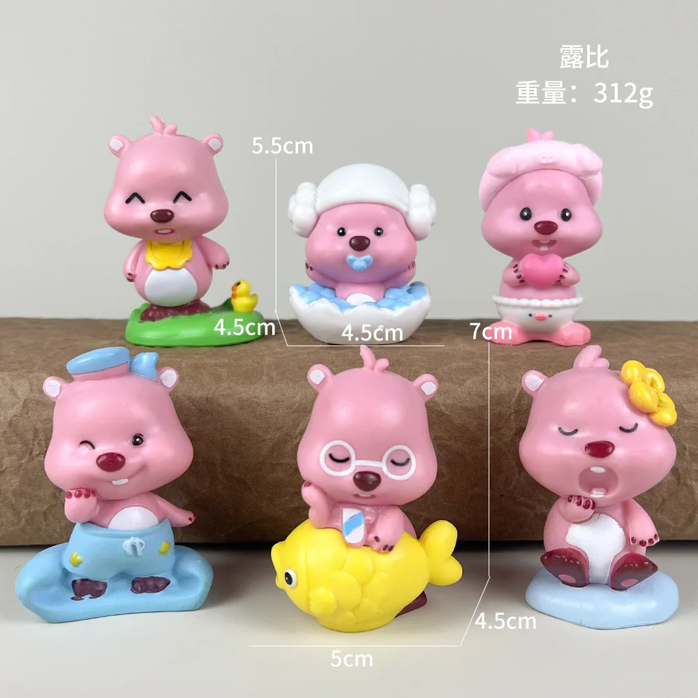 6Pcs/set Loopy Anime Pvc Action Figures Kawaii Beaver Cartoon Cute Collection Model Doll Christmas Present Ornament Gift Toy