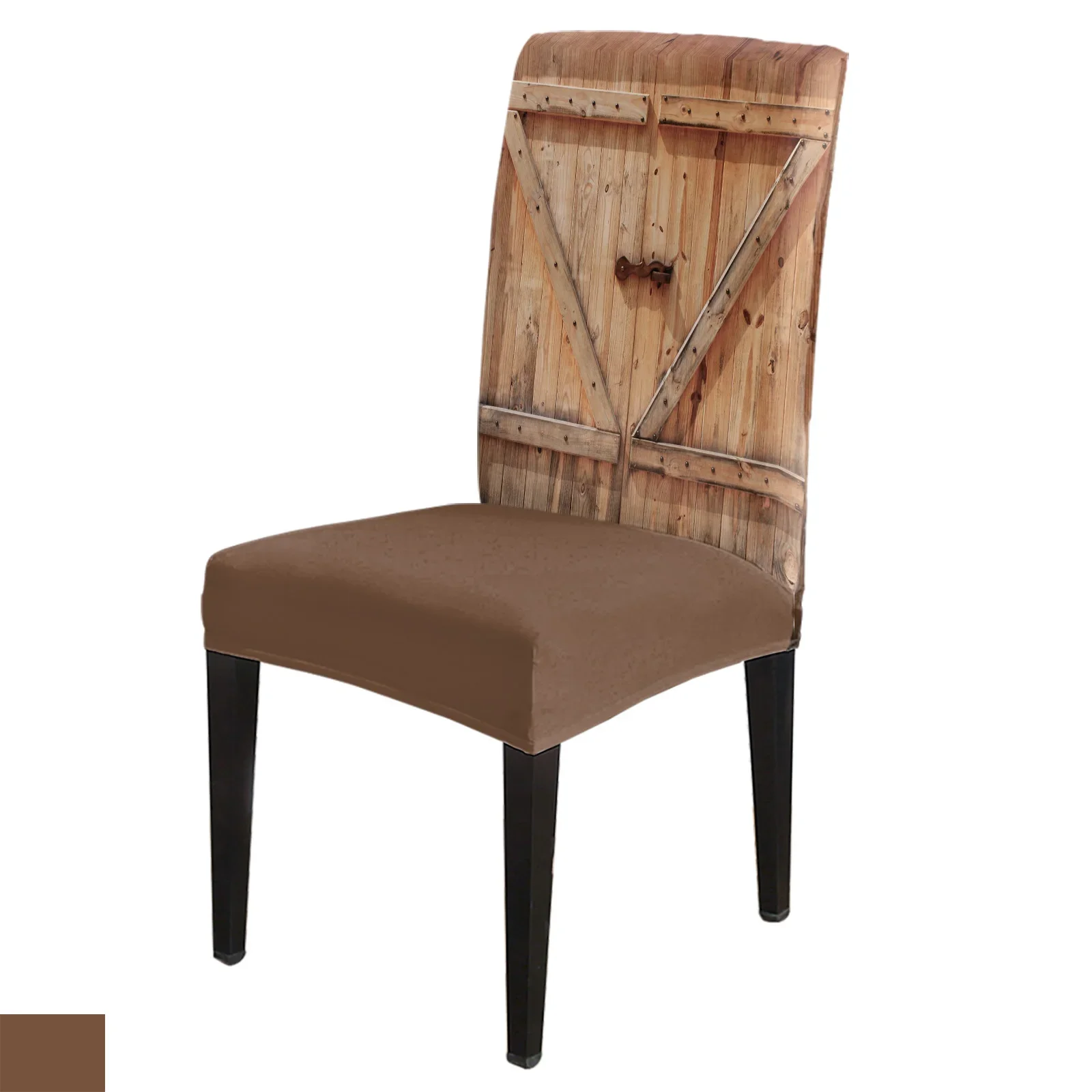 Wooden Door Texture Vintage Chair Cover Set Kitchen Dining Stretch Spandex Seat Slipcover for Banquet Wedding Party