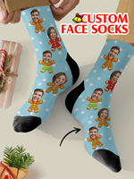 Custom Photo Couple Socks Personalized Face Socks Blue Custom Printed Funny Socks Gift for Couples Anniversary Christmas