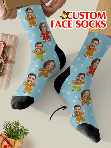 Custom Photo Couple Socks Personalized Face Socks Blue Custom Printed Funny Socks Gift for Couples Anniversary Christmas