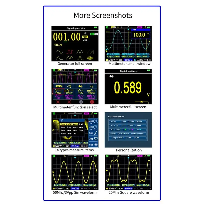 #(Upgraded)DSO3D12 3.2 Inch Desktop Digital Oscilloscope 120M Bandwidth Dual Channel Multimeter and Signal Generator 3 in 1 120M