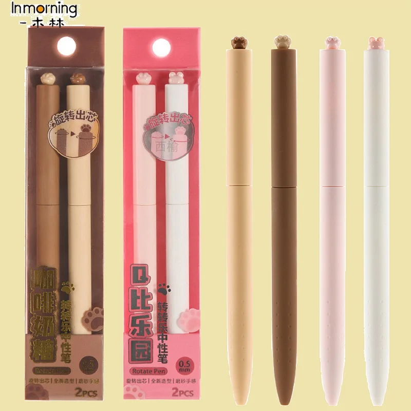 Kawaii 2pcs/Set Cute Pet Rotating Stationery Gel Pen School ST 0.5mm Black Speed Drying Brushing Question Signing Office