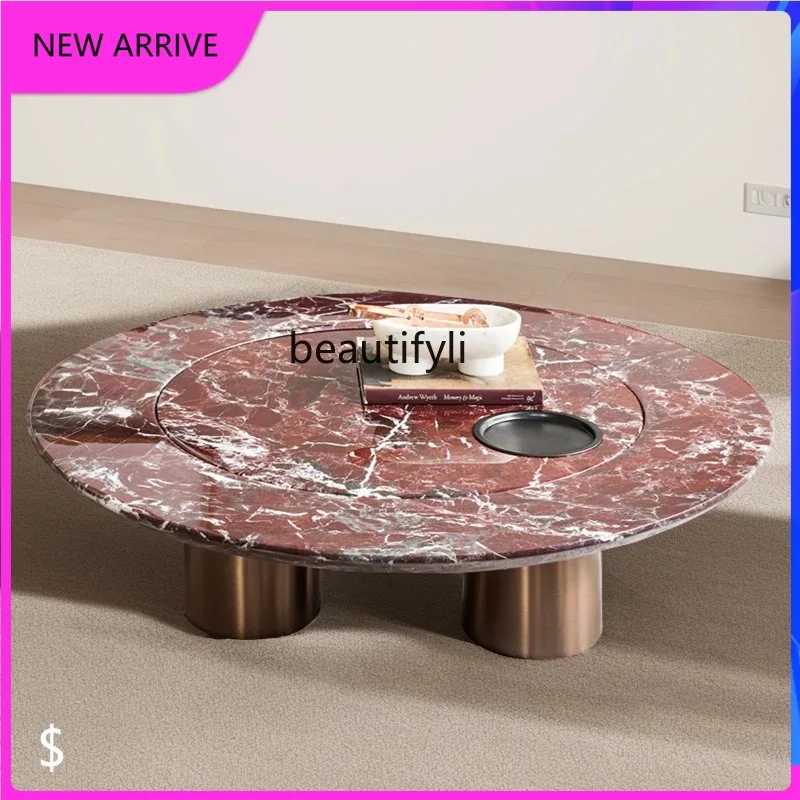 A4567 Natural Marble Tea Table Creative Multifunctional Rotatable Storage Organizer Tea Table Minimalist Antique Style