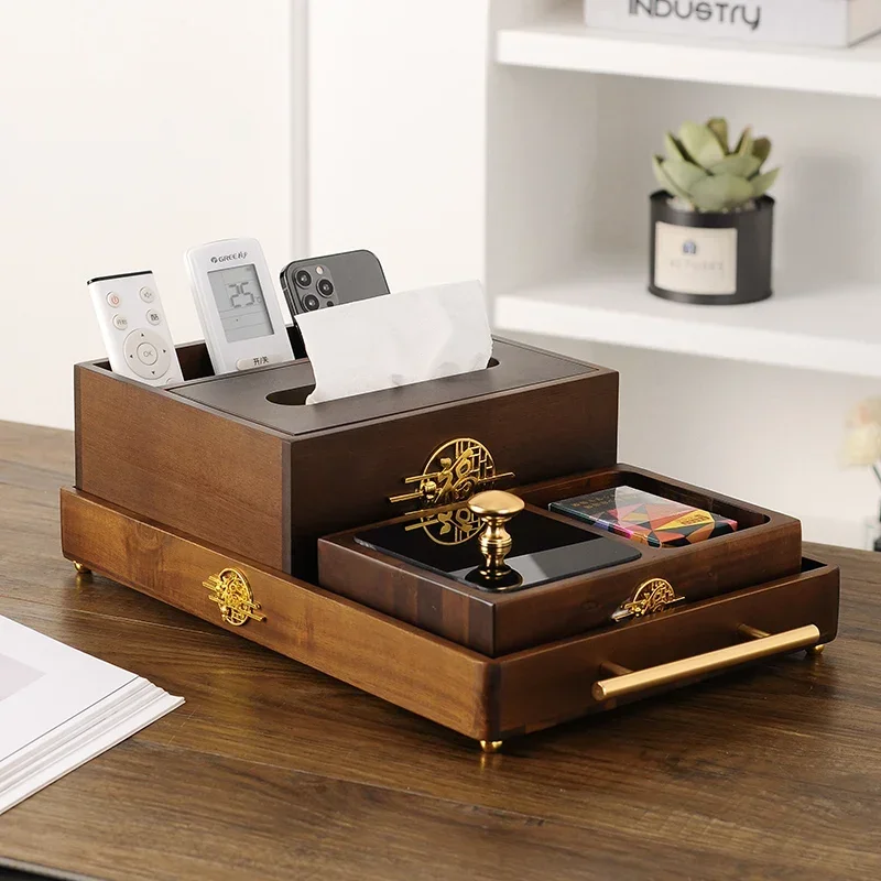 

Hot Sale Creative Tissue Box Light Luxury Walnut Table Storage Box New Chinese Slap-up Paper Box Practical Desktop Decor