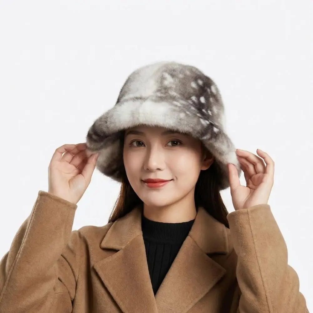 Comfortable Fur Bucket Hat Deer Print Ear Flaps Fishing Hat Versatile Fit Warm Lining Winter Cap Snowy Outing