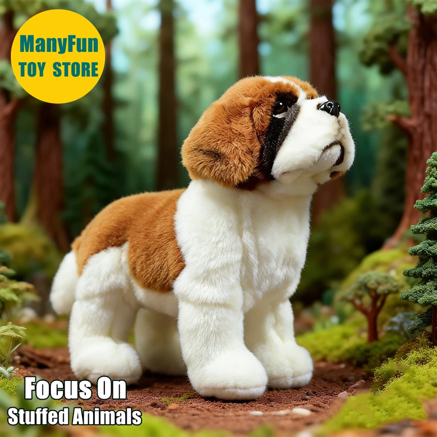 Saint Bernard Plush Animal Lifelike St. Bernard Stuffed Toy Realisitc Alpine Mastiff Plushie Fluffy Doll Dog Lovers